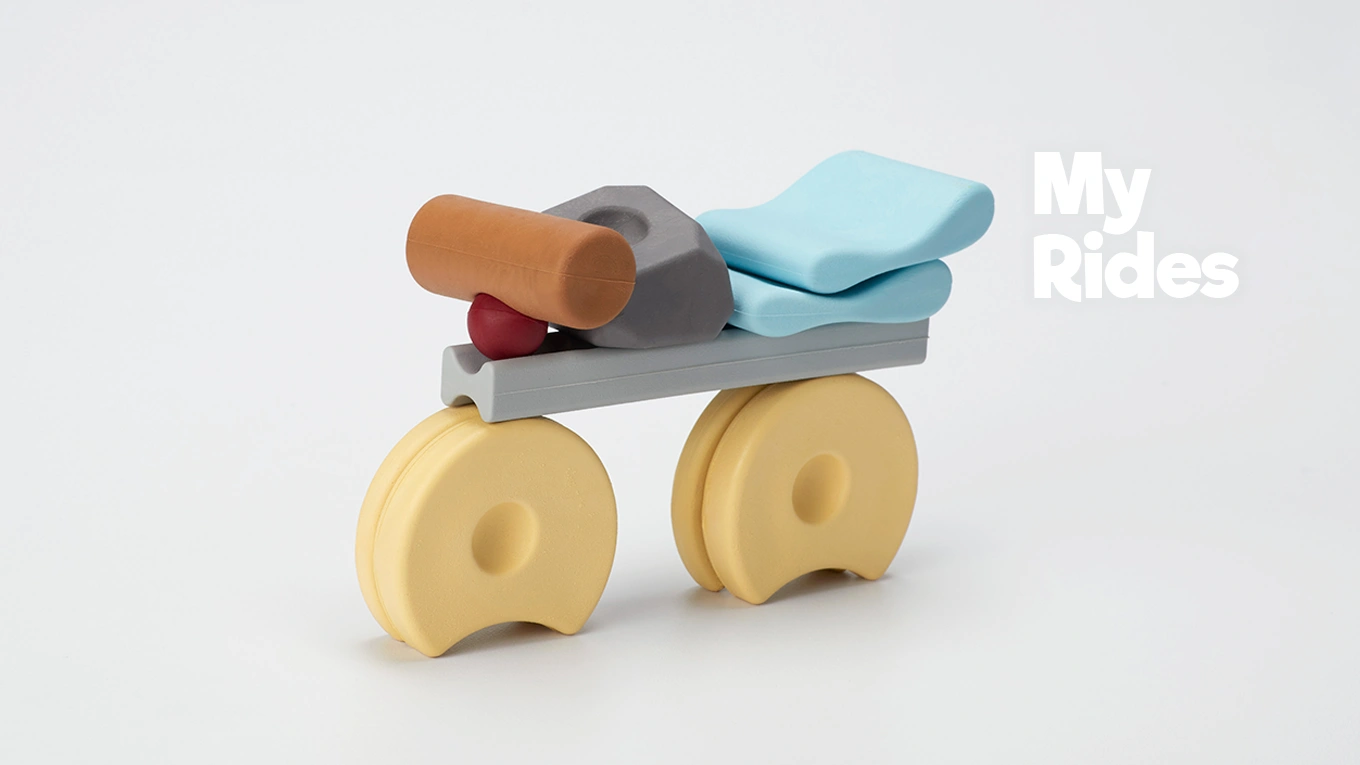Creative ride and vehicle builds with Resources® showing motion, balance, and imaginative play