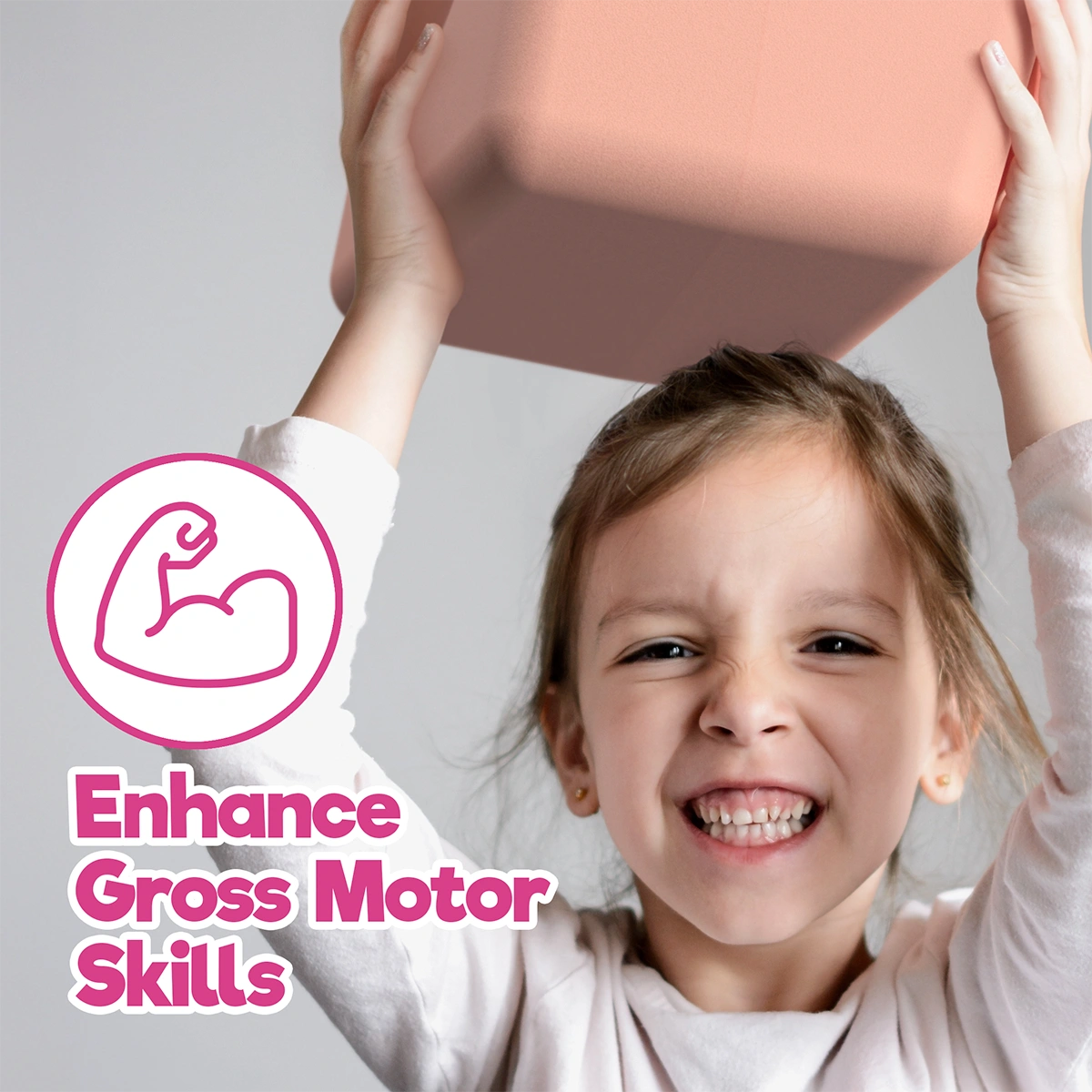 Child developing gross motor skills through large-scale collaborative building play