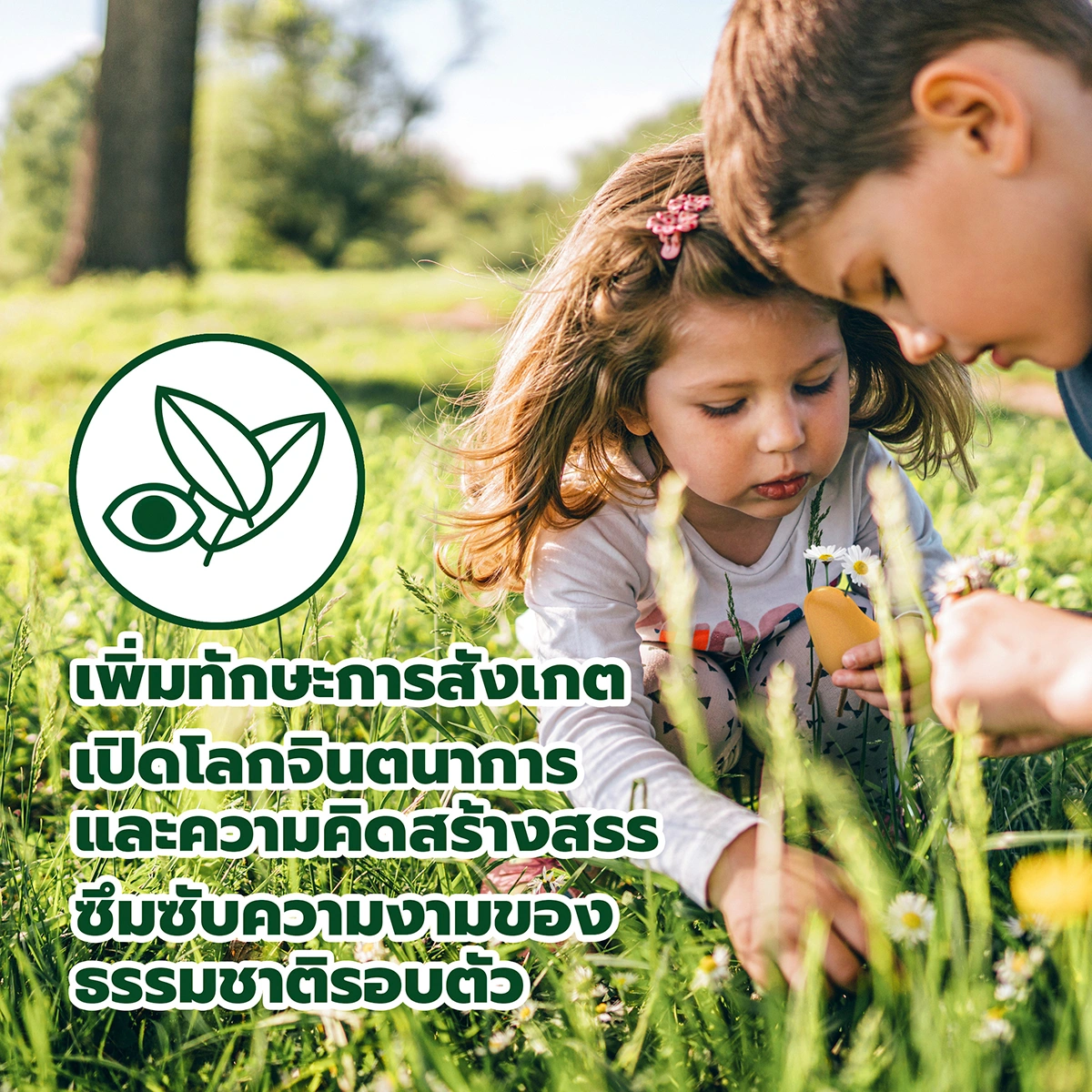 เด็ก ๆ ใช้ของเล่นสำรวจธรรมชาติ LOCOMO® กลางแจ้ง เพื่อพัฒนาทักษะการสังเกต จินตนาการ และความชื่นชมธรรมชาติ